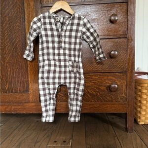 Rylee + Cru Brown and White Checkered Kids One Piece